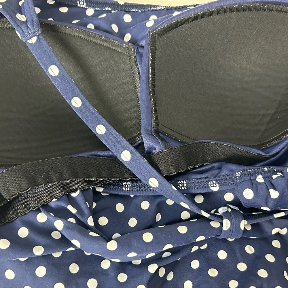 Lands' End Dark Blue w/White Dots Tankini Swim Top Size‎ 6